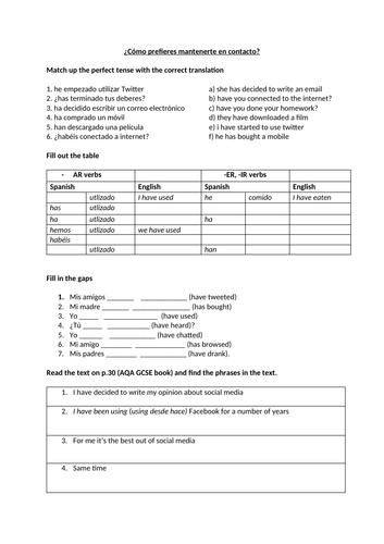 AQA GCSE ¿Cómo prefieres mantenerte en contacto? (perfect tense)