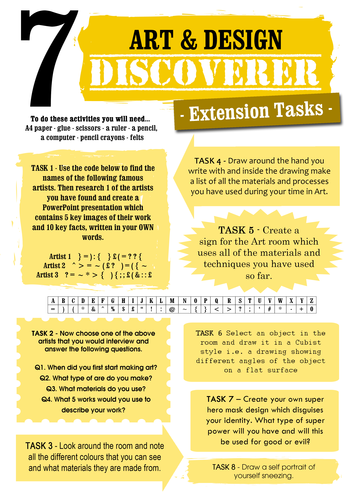 Art & Design Extension Tasks (Year 7, 8 and 9)