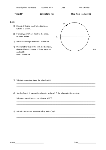 Myp - investigation about circles - with rubric