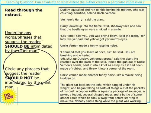 AQA Paper 1 Question 4 Evaluate- Harry Potter- Engaging lesson for low to middle ability