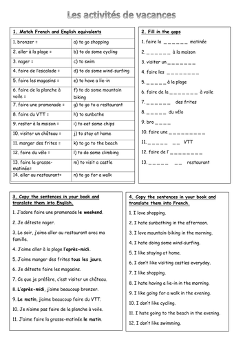 Holiday activities - Vocabulary Builder