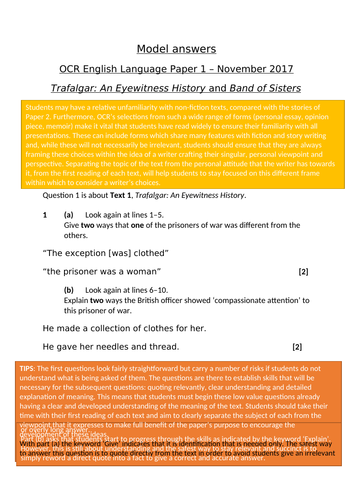 OCR GCSE English Language Paper 1 Model Answers November 2017 