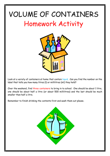 Measuring Volume - Homework Activity and Worksheet