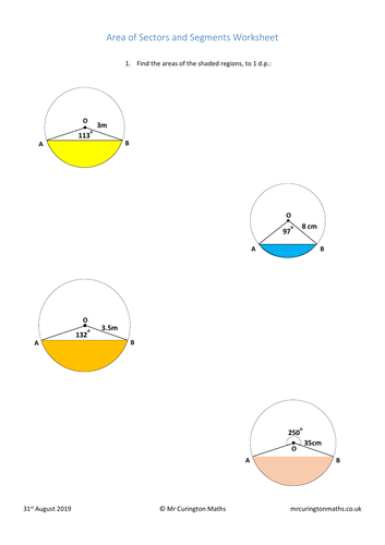 Area of Sectors and Segments Worksheet