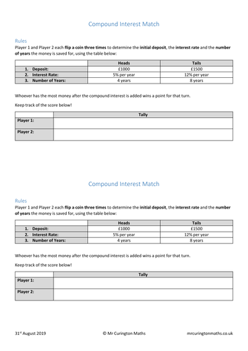 Compound Interest Heads-or-Tails Match