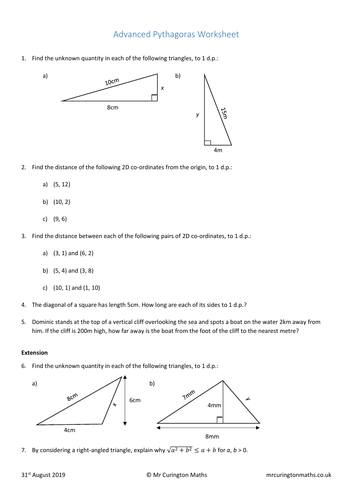Pythagoras Worksheet