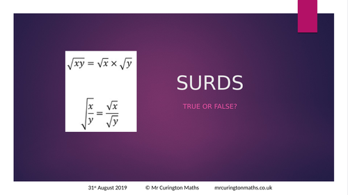 Surds True or False Powerpoint