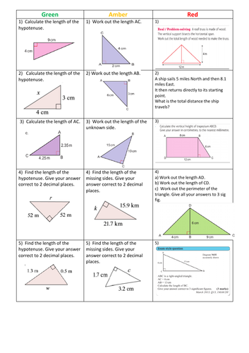 Pythagoras Grade 4 differentiated worksheet with answers