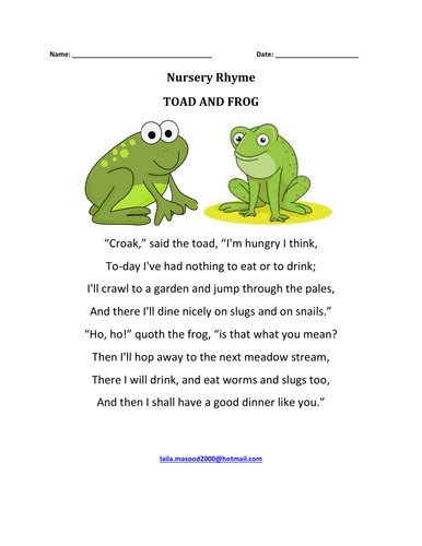 Nursery Rhyme: 'Toad and Frog' with colouring page.