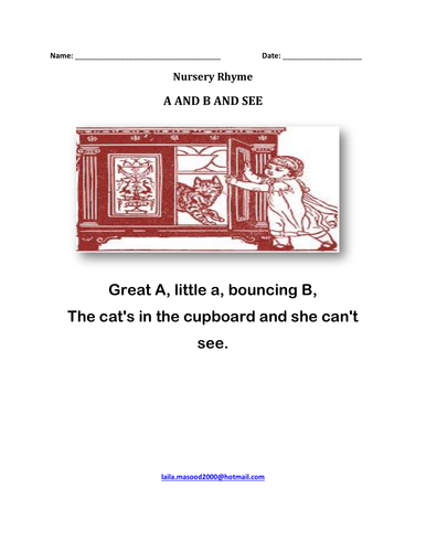 Nursery Rhyme: 'A and B and C' with colouring page
