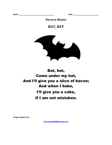 Nursery Rhyme: 'Bat, Bat' with colouring page