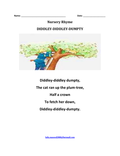 Nursery Rhyme: 'Diddley-Diddley-Dumpty' with colouring page