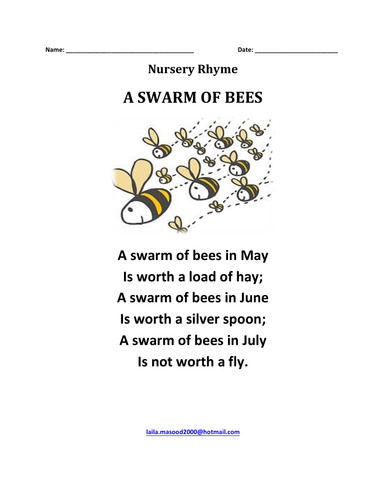 Nursery Rhyme: 'Swarm of Bees'with Colouring page