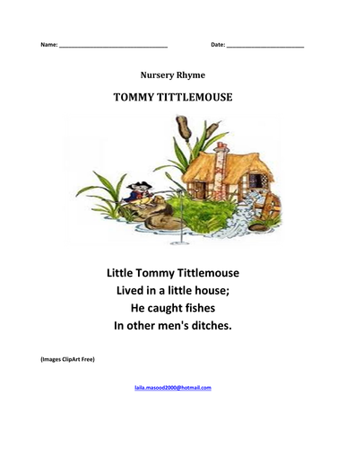 Nursery Rhyme: 'Tommy TittleMouse' with Colouring page