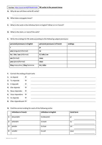 KS3/KS4 French Regular RE Verbs (+ video)