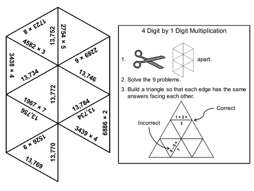 4 Digit by 1 Digit Multiplication Game: Math Tarsia Puzzle