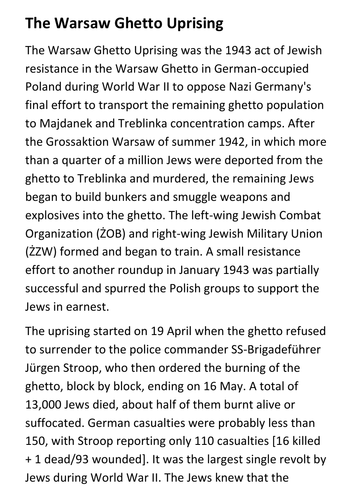 The Warsaw Ghetto Uprising Handout