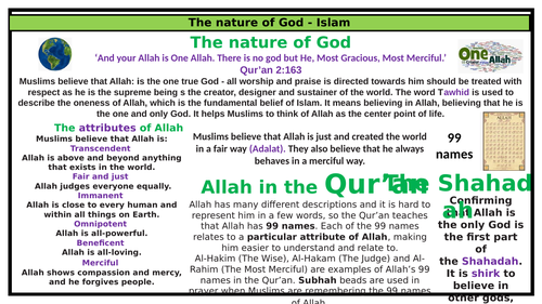 Islam knowledge organiser - nature of Allah (editable)