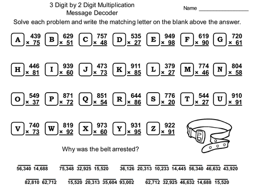 3 Digit by 2 Digit Multiplication Game: Math Message Decoder