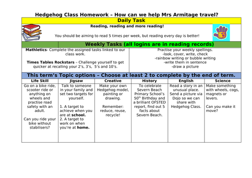 space homework grid ks2