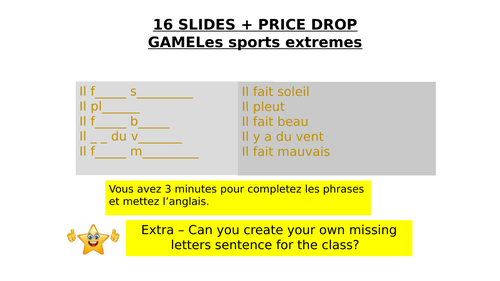 French 16 SLIDES + PRICE DROP GAME Les sports extremes