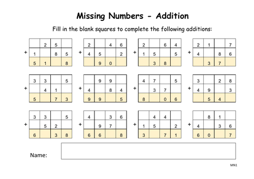 column-additions-find-missing-numbers-teaching-resources