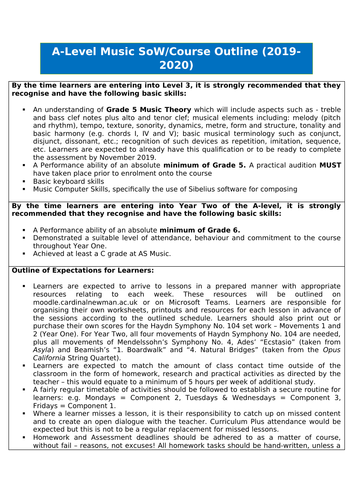 AS & A'level Music Scheme of Work (September-December term only)