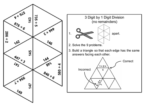 3 Digit by 1 Digit Division (no Remainders): Math Tarsia Puzzle