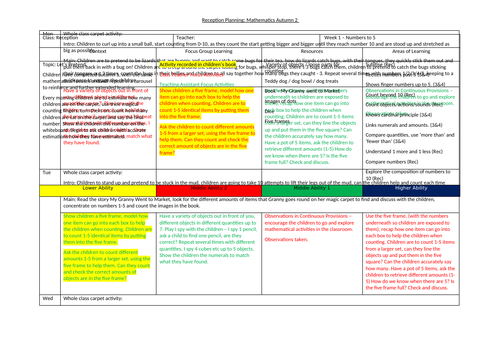 EYFS Reception Planning Maths Autumn 2