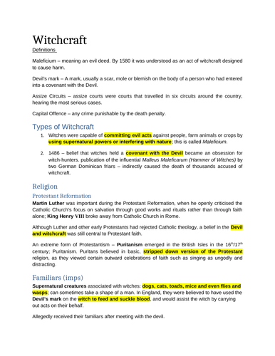 A-level Edexcel History - Witchcraft 33: Introduction to Witchcraft