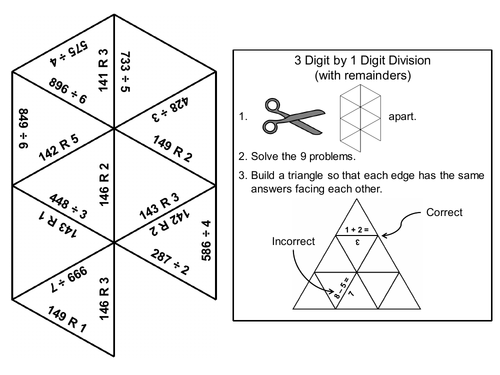 3 Digit by 1 Digit Division (With Remainders): Math Tarsia Puzzle