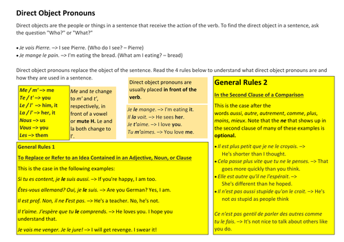 French Direct and Indirect Object Pronouns