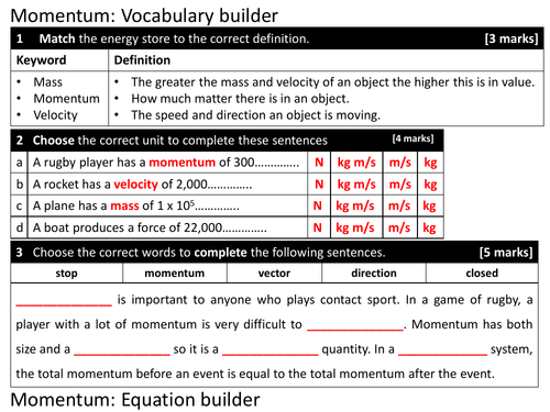 Momentum and its calculations, KS4, Physics, New GCSE Specification