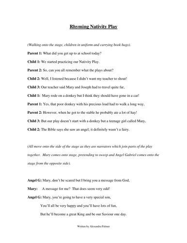 Rhyming Nativity Play for a Class Assembly