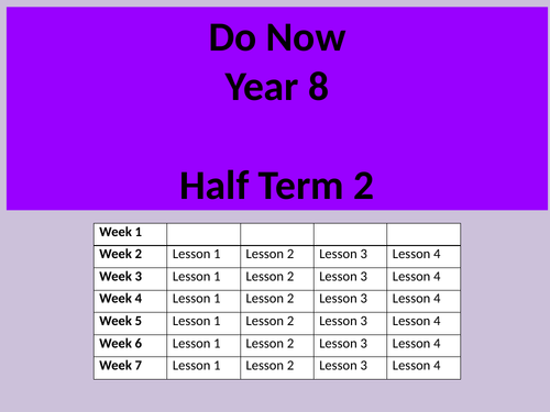 Year 8 Do Now Tasks Half Term 2