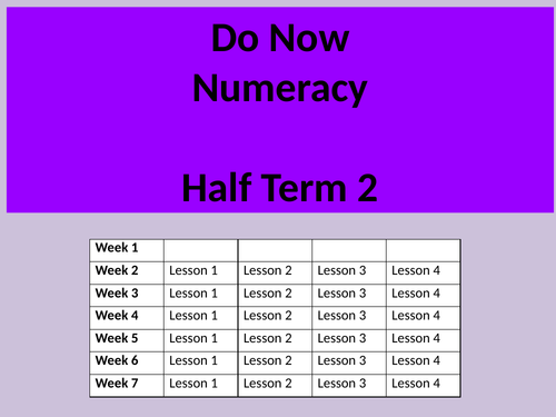 Numeracy Do Now Tasks Half term 2