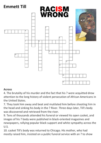 Emmett Till Crossword Teaching Resources