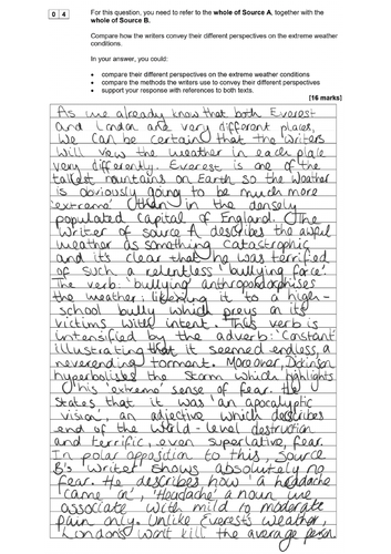 AQA 8700/1 GCSE English Language - Example Written Responses