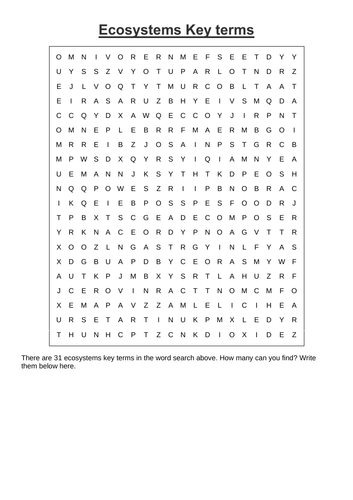 Ecosystems Wordsearch