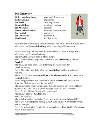 Das Interview German Reading: Script for Job Search (Arbeit Suchen/CV)
