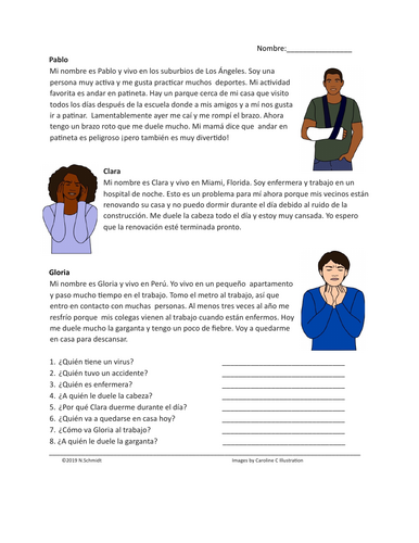 Me Duele Lectura Spanish Reading On Sickness And Injury With Body Parts Doler Teaching Resources