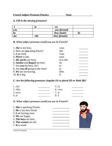 French Subject Pronouns Practice