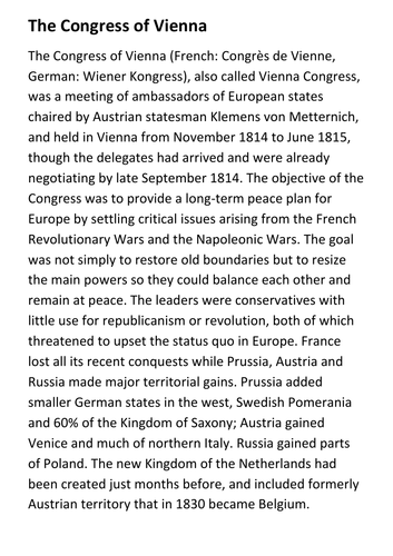 The Congress of Vienna Handout