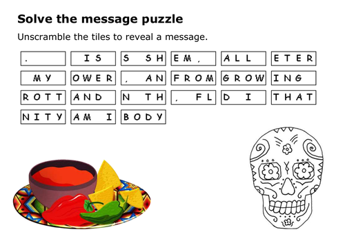 Solve the message puzzle about the Day of the Dead (Dia de los Muertos)