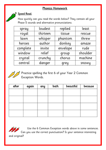 year 2 term 1a spelling phonics homework teaching