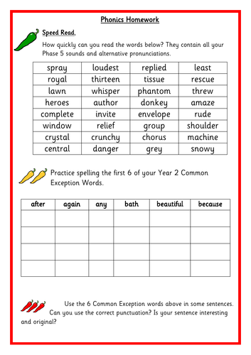 Year 2 Term 1A Spelling / Phonics Homework