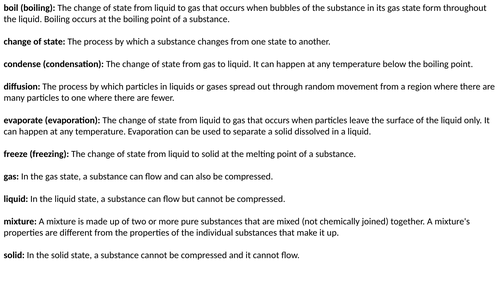 Matter key words quiz