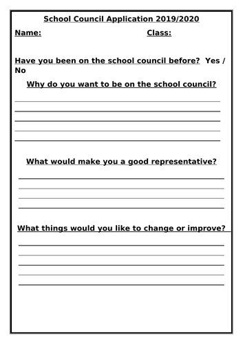 School council application form | Teaching Resources