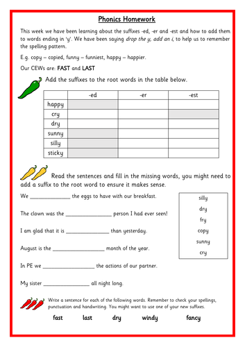 Year 2 Term 2A Spelling / Phonics Homework
