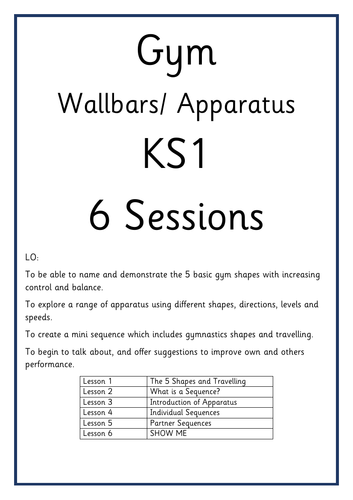KS1 PE Planning - Gymnastics - Sequences (Wallbars)